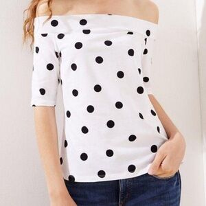 LOFT black & white polka dot t shirt top blouse off the shoulder size XL NWT